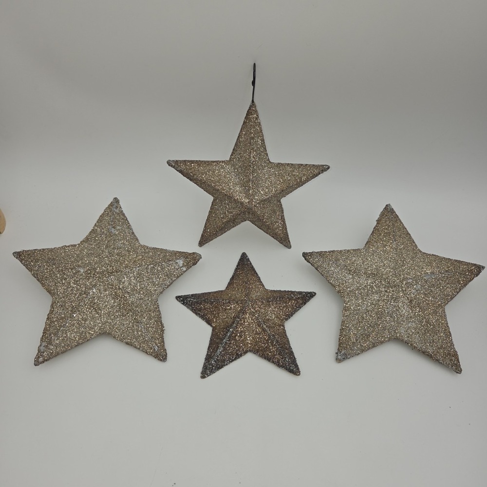 Lot of 4 Christmas ornaments Wendy Addison Stars Cannon Falls silver glitter